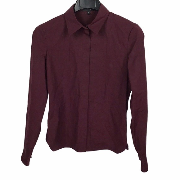 Theory Classic Fitted Stretch Cotton Collar Dress Shirt Women Petite Maroon $225 - Picture 3 of 5